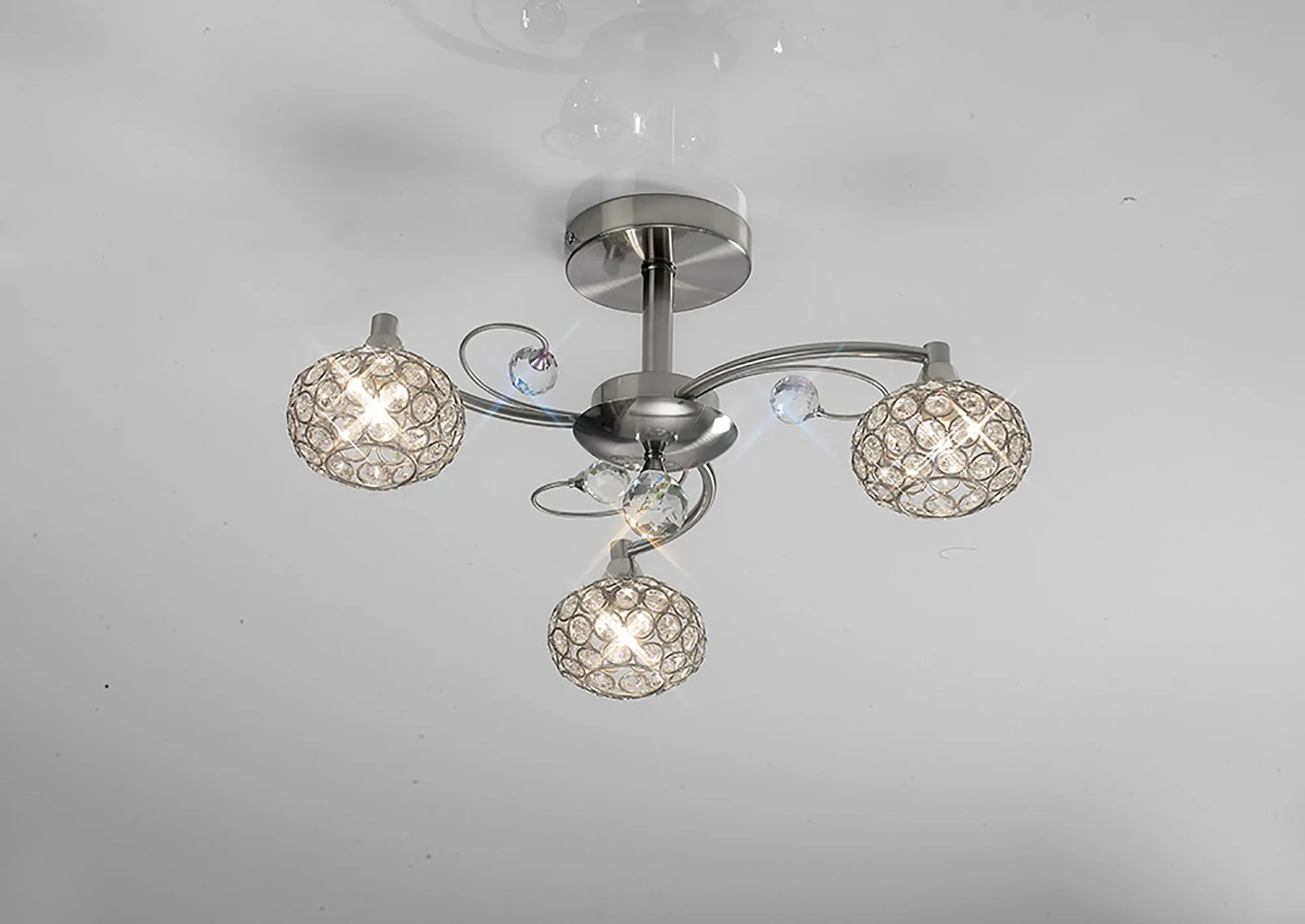 Cara Satin Nickel Crystal Ceiling Lights Diyas Flush Crystal Fittings